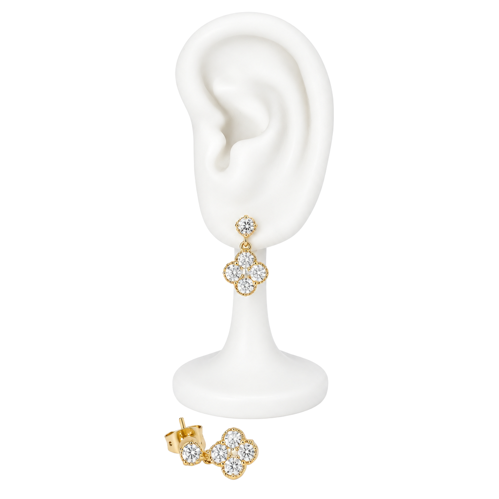 14K Gold Filled Crystal Clover Drop Earrings 1