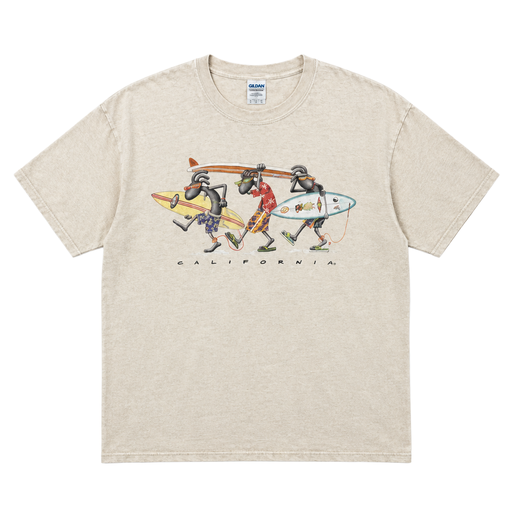 Gildan California Surfer Graphic T-Shirt Size XL Beige 1