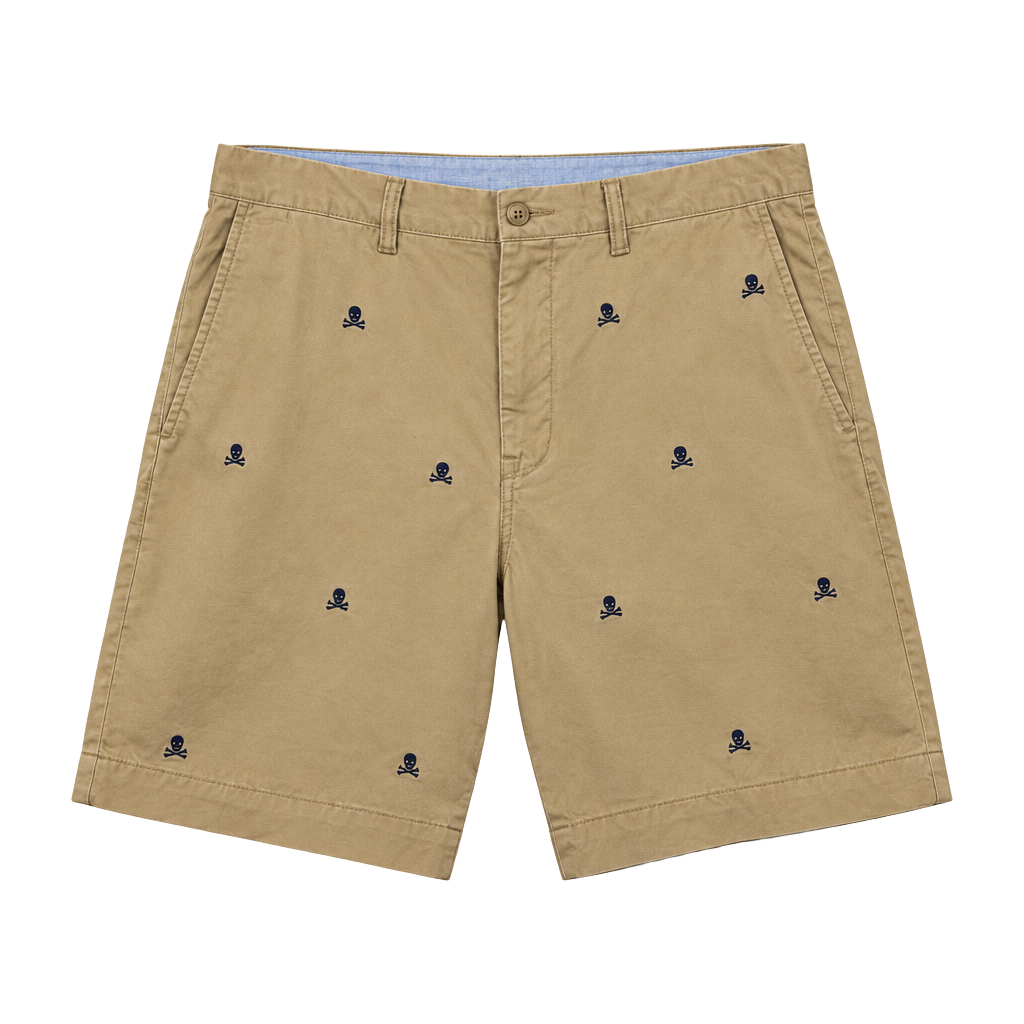 Polo Ralph Lauren Skull Embroidered Chino Shorts Size 34 Khaki 1