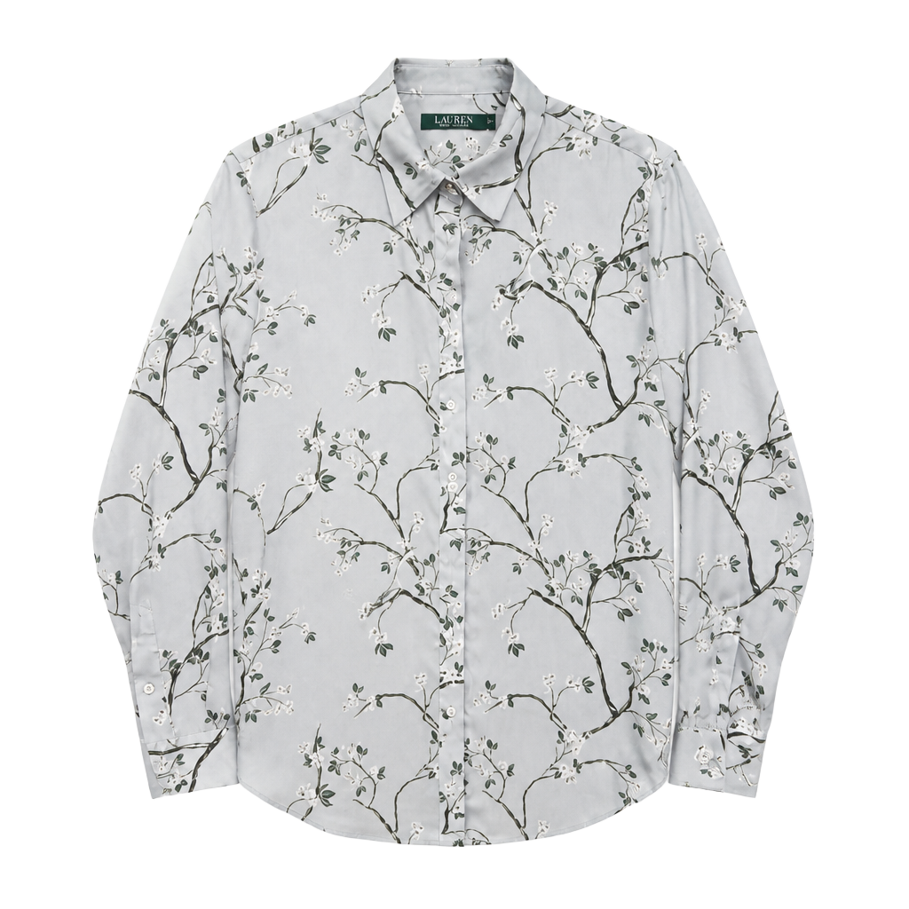 Lauren Ralph Lauren Light Blue Cherry Blossom Floral Long Sleeve Button-Down Blouse 1