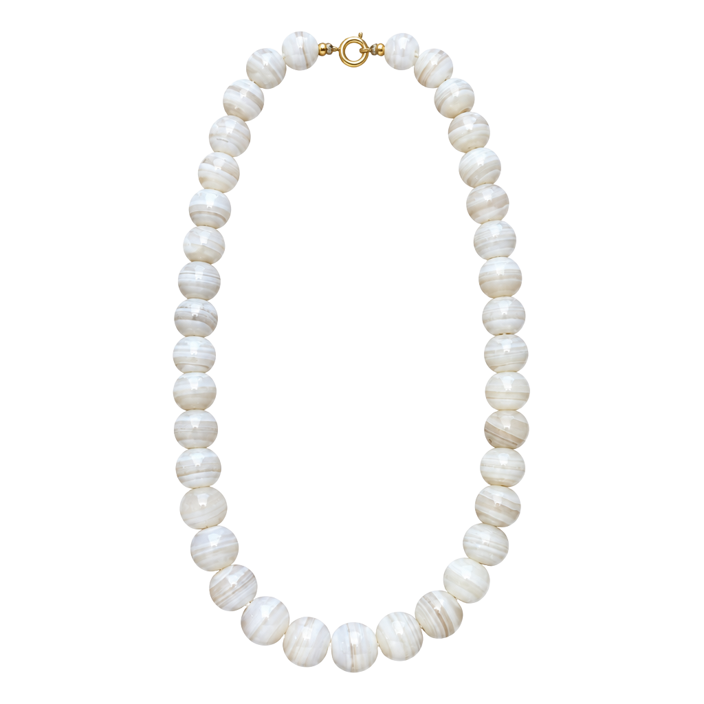 Vintage White Agate Beaded Necklace 1/20 12K Gold Filled Clasp 1