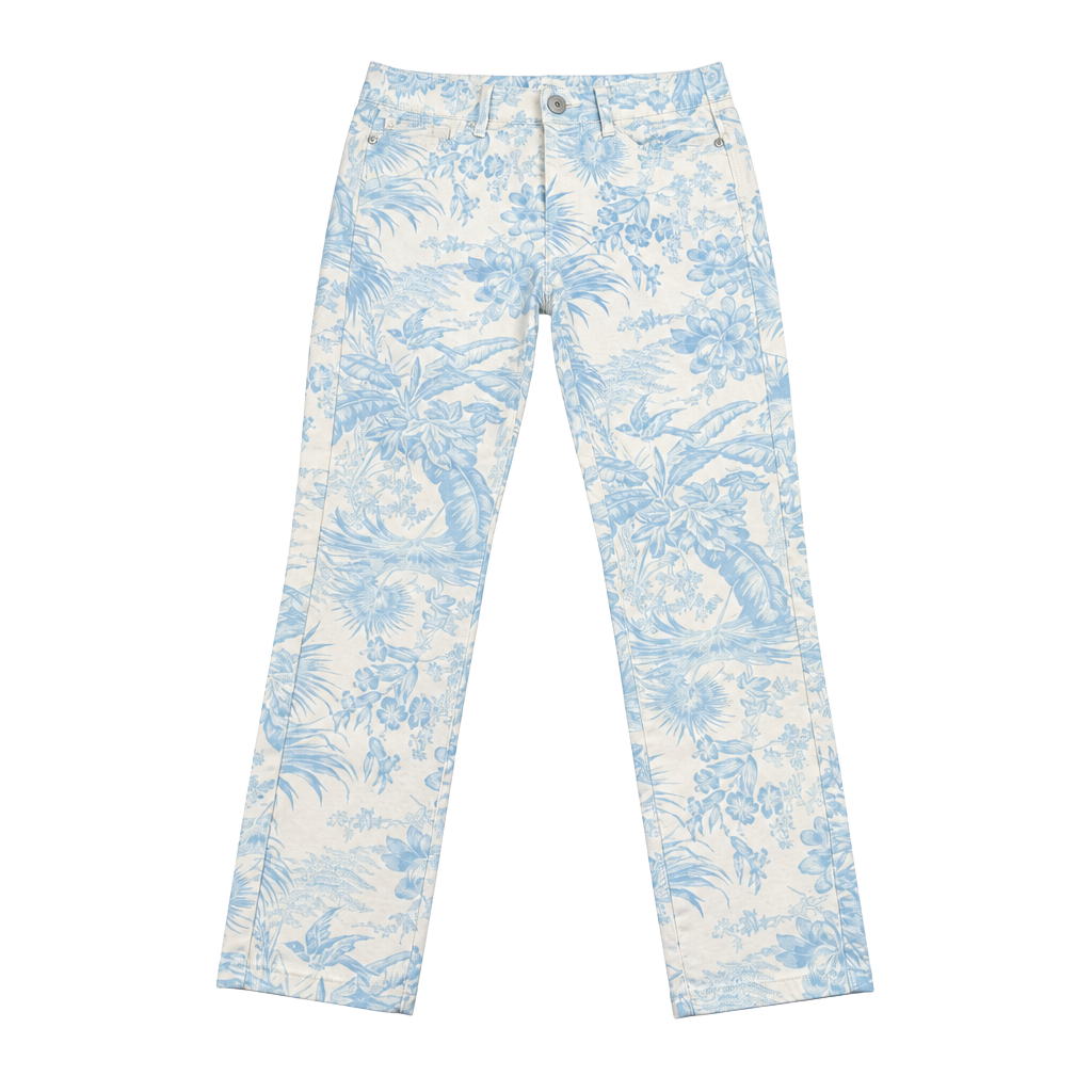 J.Jill Authentic Fit Slim Ankle Jeans Size 2 Blue Tropical Floral Print 1