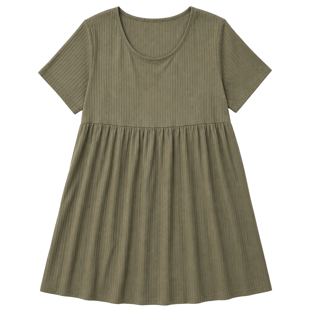 Vibe Sportswear Olive Green Ribbed Short Sleeve Babydoll Dress Size 3X 1