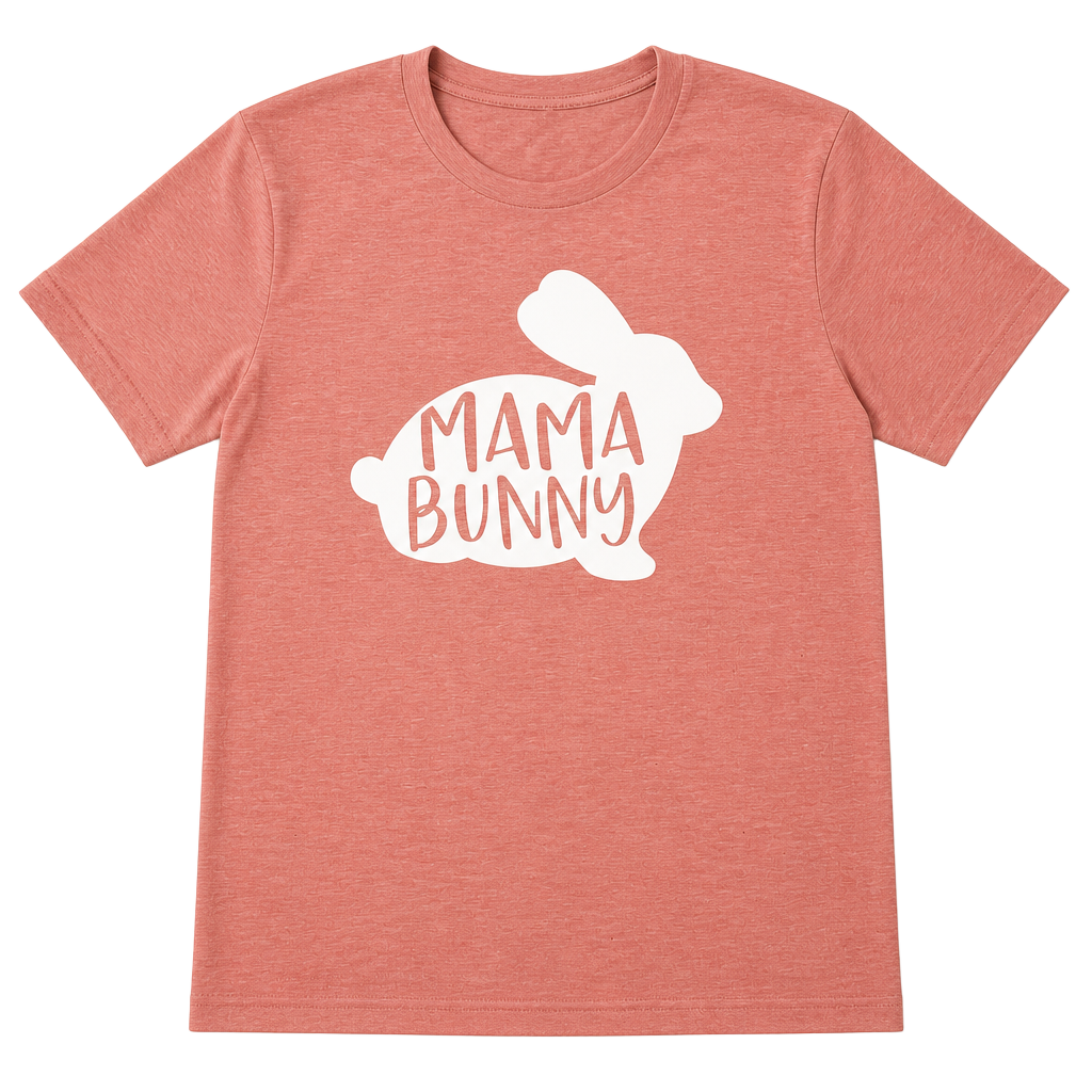 Mama Bunny Easter Graphic Tee Pink Heathered Short Sleeve T-Shirt 1