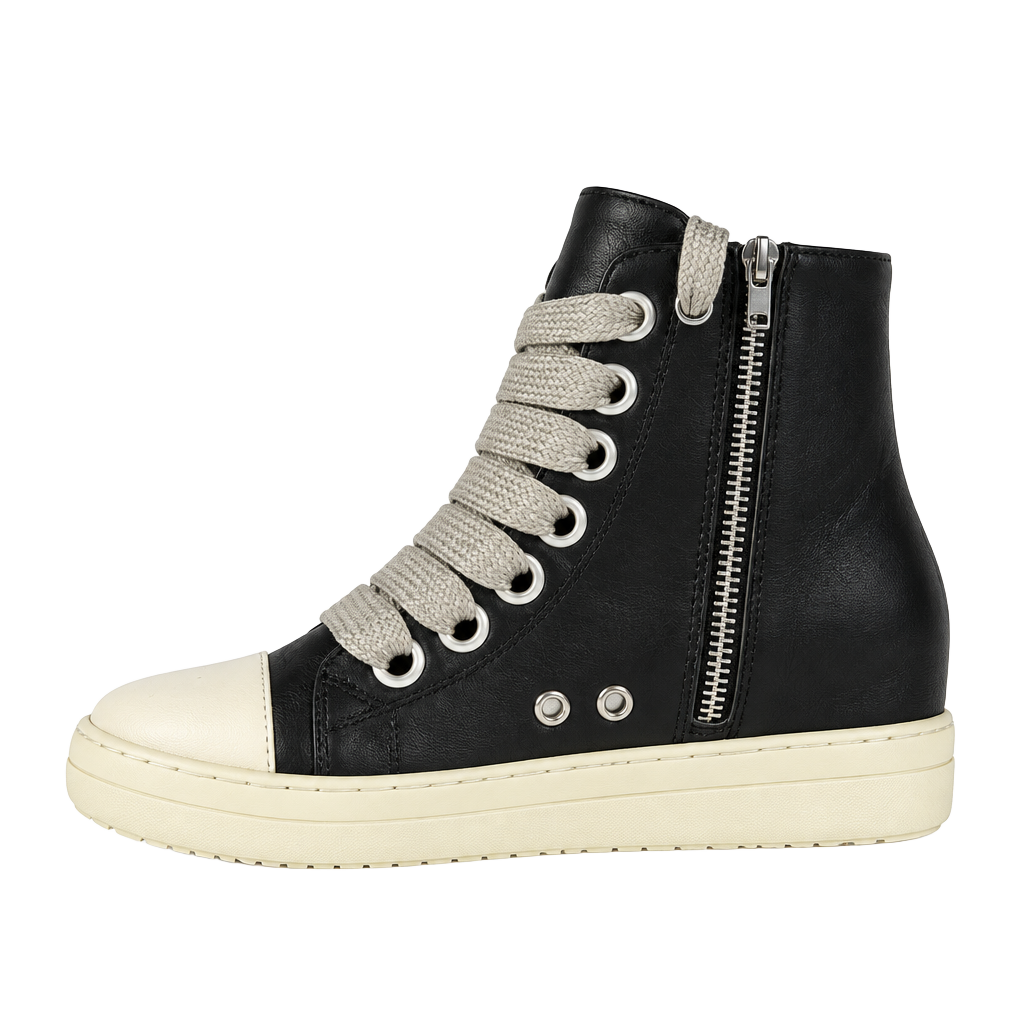 ATBELL High Top Sneakers for Women Jumbo Lace-up Fashion Platform Sneaker Comfort Thick Soles Trainers with Zipper Walking Casual Unisex Shoes Black Size 8: Buy Online at Best Price in UAE - 1