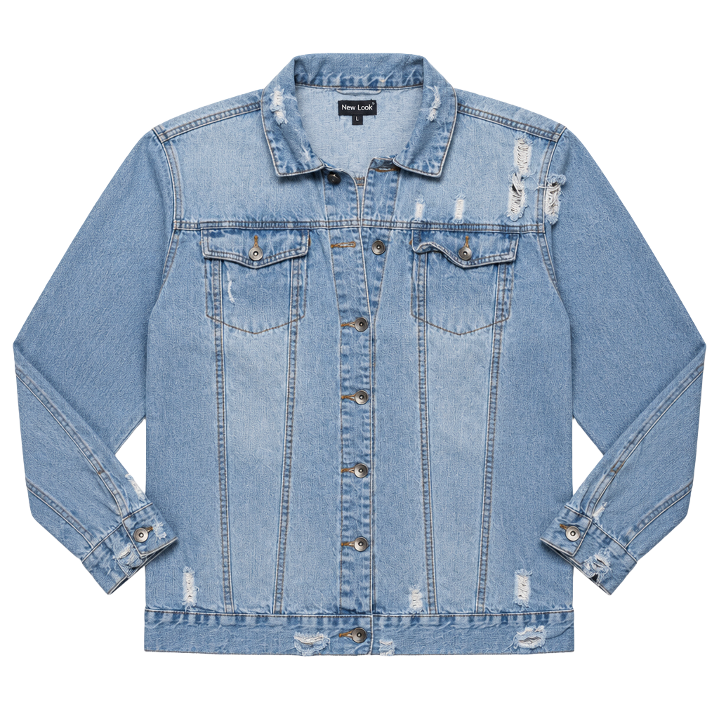 New Look Distressed Denim Jacket Size XL Light Wash Blue 1