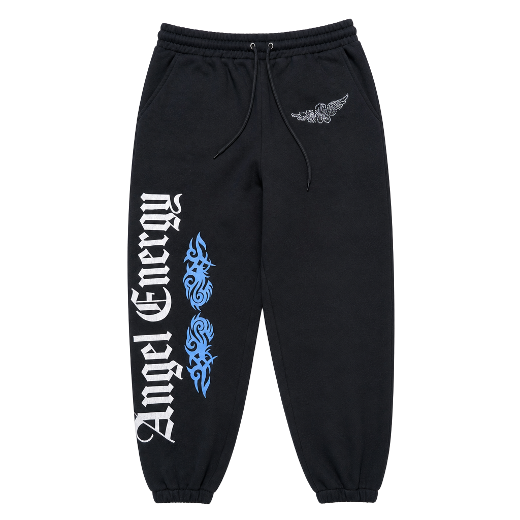 rue21 Angel Energy Sweatpants Size XL Black Rhinestone Y2K Graphic 1