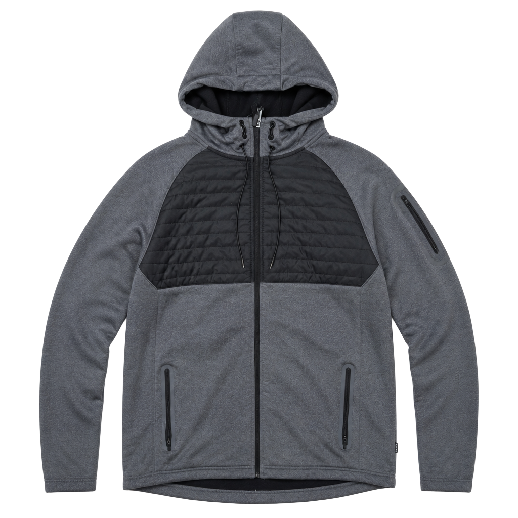 CSG Defender Full Zip Hoodie Size XL Gray Black Quilted Hybrid Jacket 1