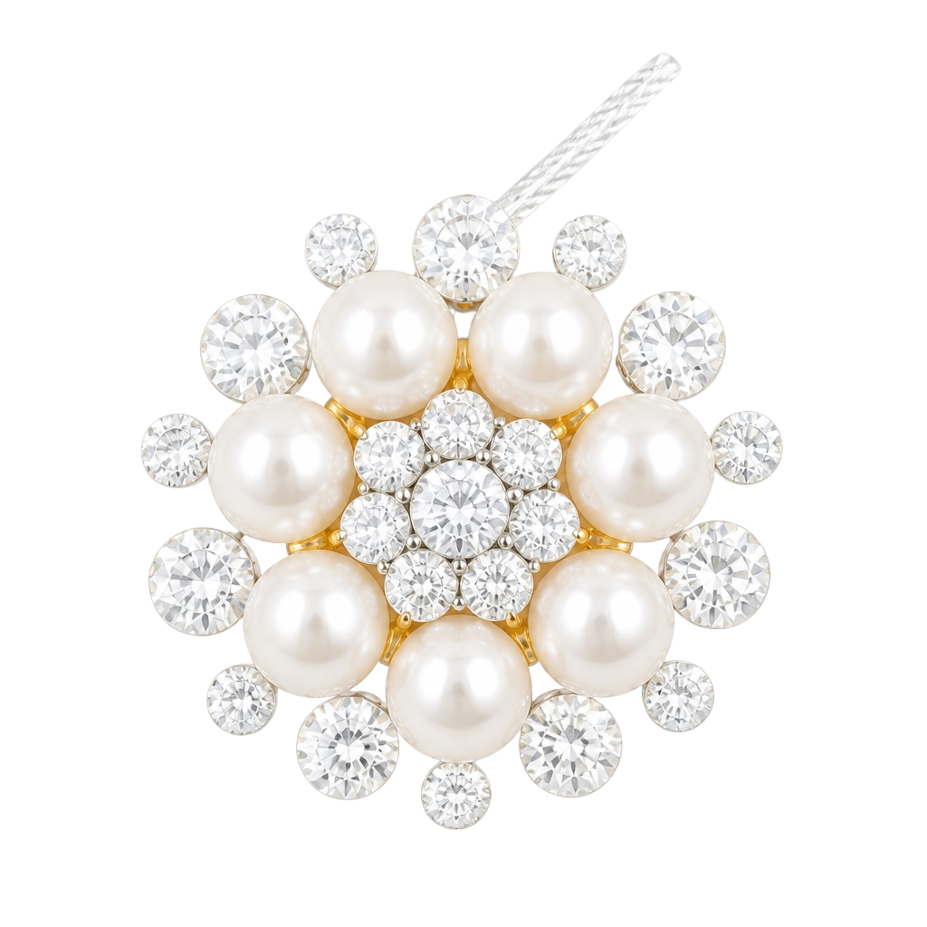 Vintage Star Burst Brooch - Gold Tone Faux Pearl Crystal Rhinestones - MCM 1
