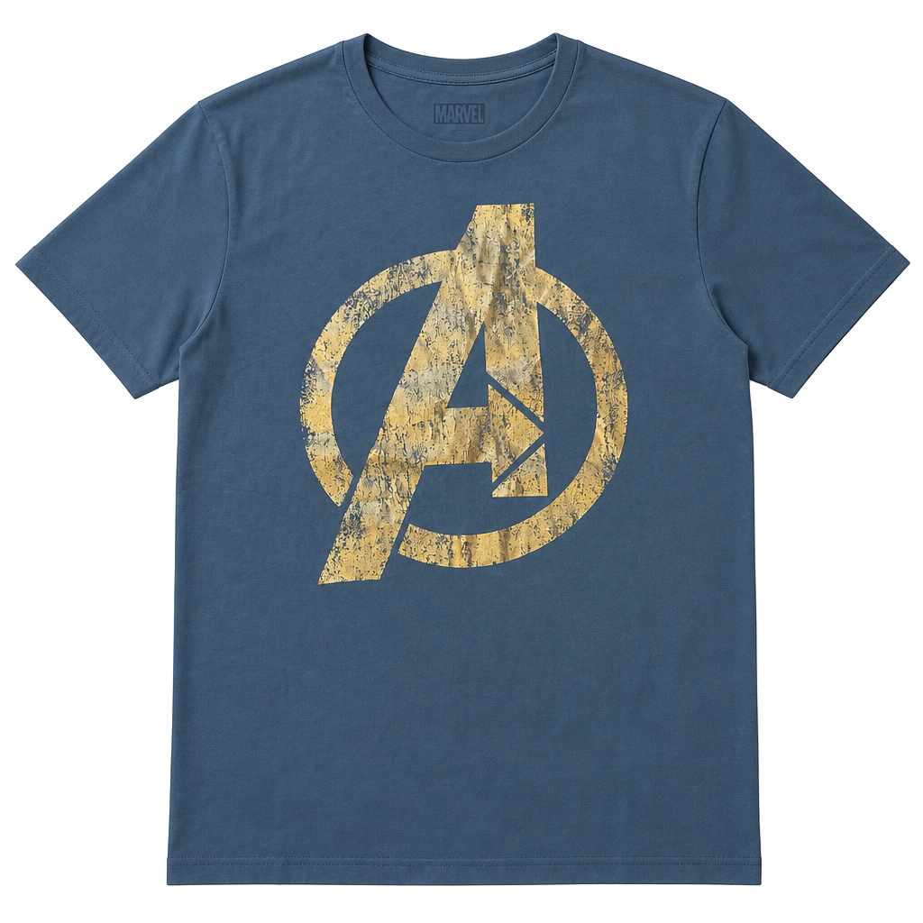 Marvel Avengers Gold Foil Logo T-Shirt Blue Size Small 1
