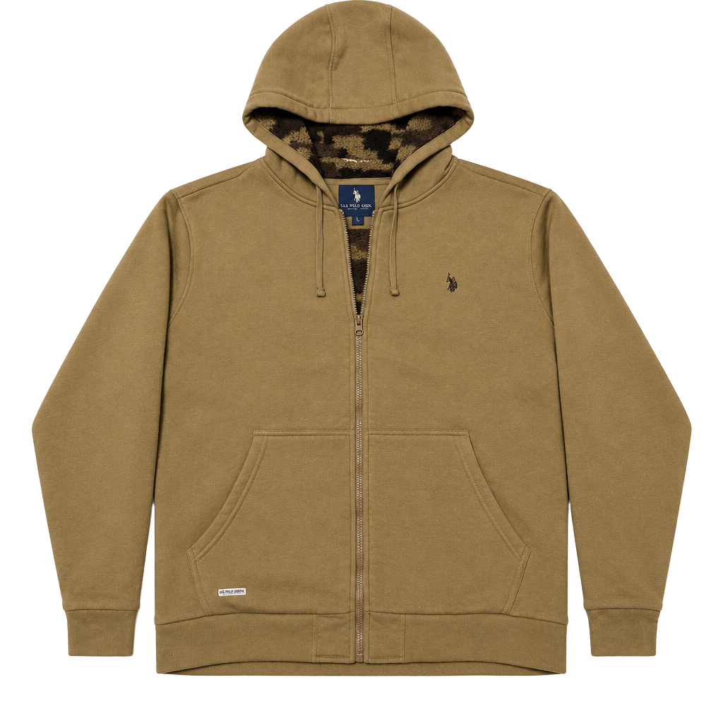 U.S. Polo Assn. Zip-Up Hoodie Size XXL Olive Green Camo Lined Sherpa 1
