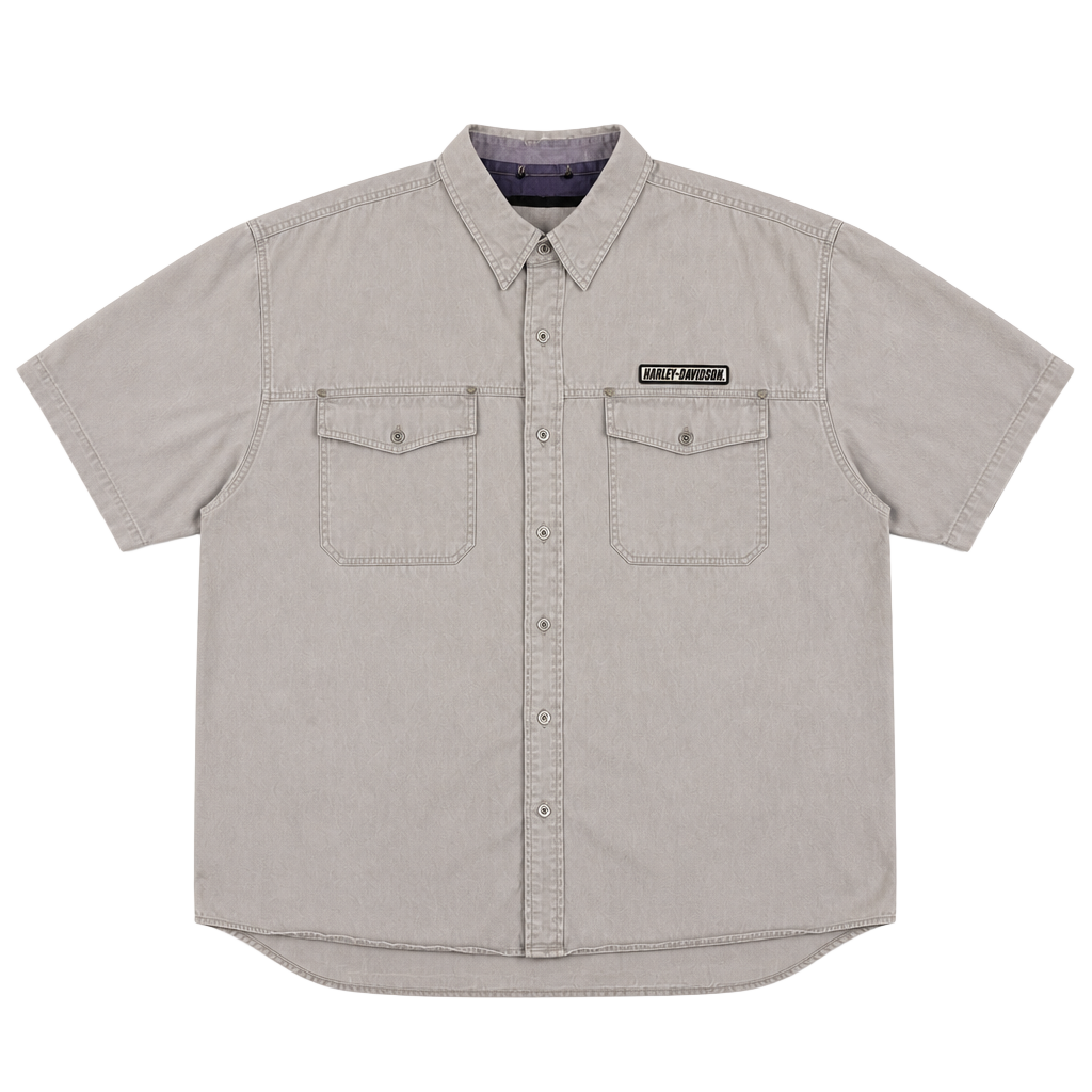 Harley-Davidson Men's Gray Short Sleeve Button Down Utility Shirt XXL 1