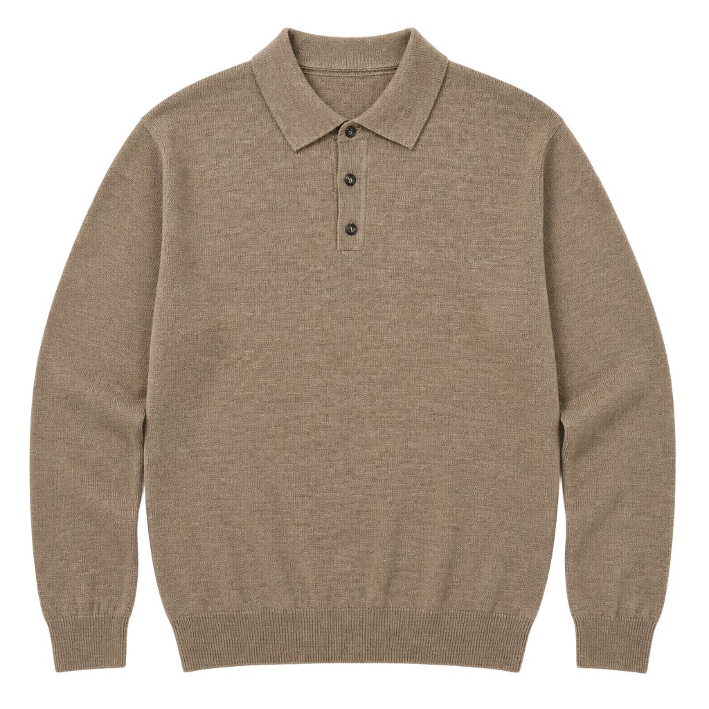 Club Room Estate Merino Wool Long Sleeve Polo Sweater Brown 1