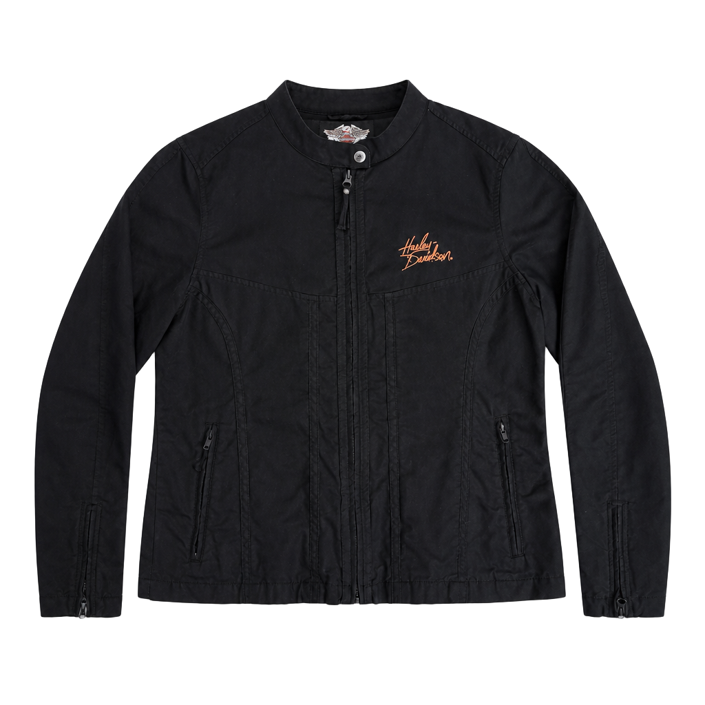 Harley-Davidson Women's Black Cotton Embroidered Light Riding Jacket, Size XL 1