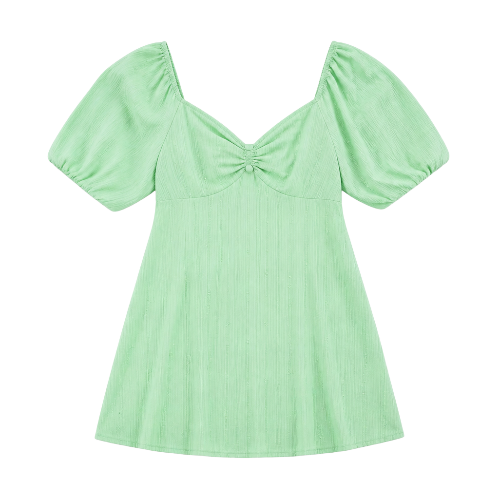 Billabong Keep It Sweet Puff Sleeve Mini Dress in Green 1