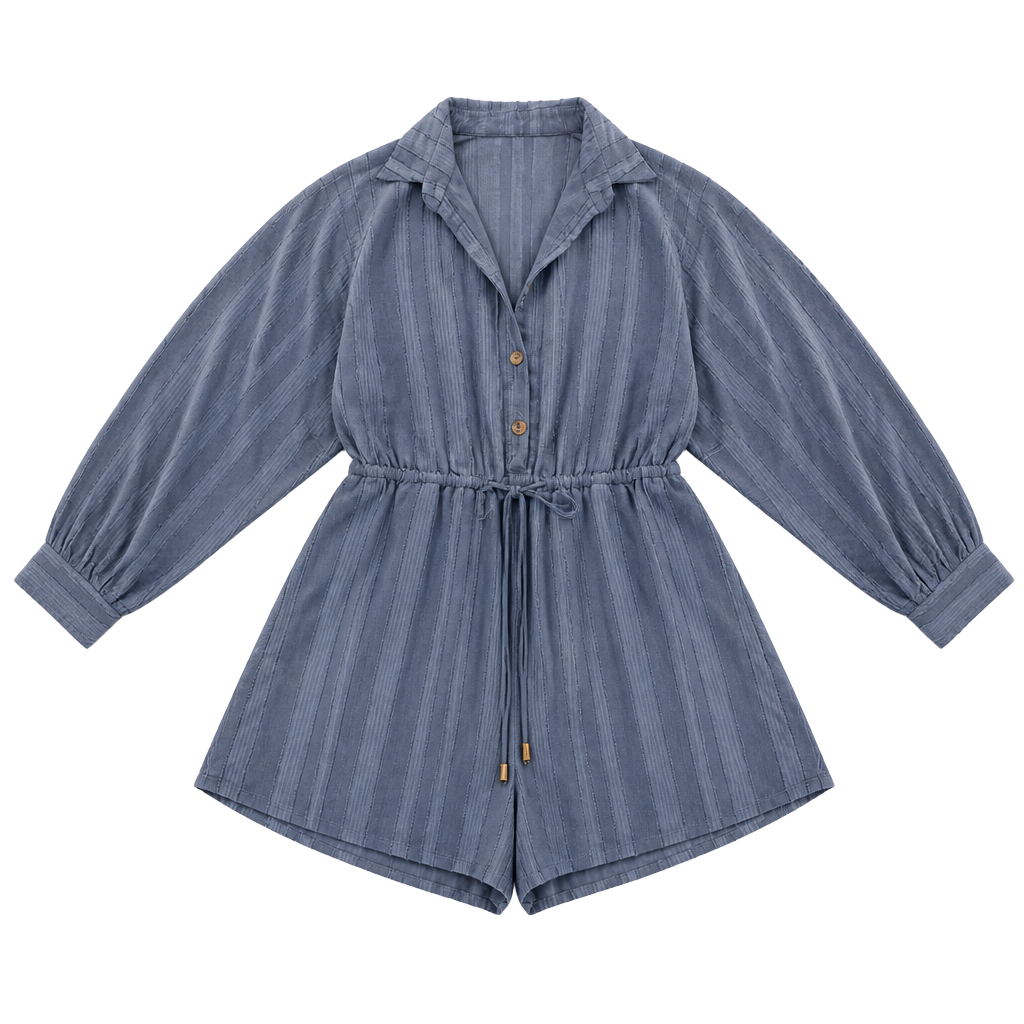 Fashion Nova Blue Striped Long Sleeve Romper Size S 1