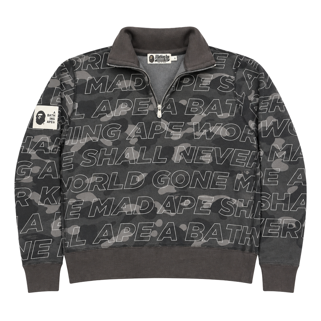 A Bathing Ape World Gone Mad Camo Quarter Zip Sweatshirt Size M 1