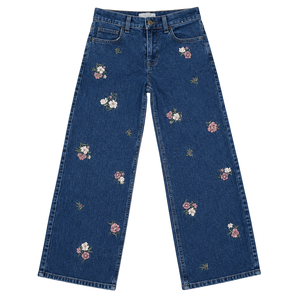 Abercrombie Kids High Rise Wide Leg Jeans Size 7/8 Floral Embroidered 1