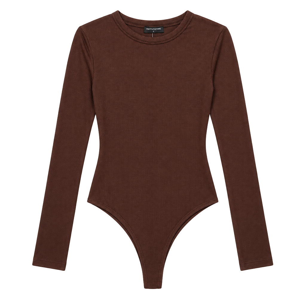 Naked Wardrobe Long Sleeve Crew Neck Bodysuit Size L Brown 1