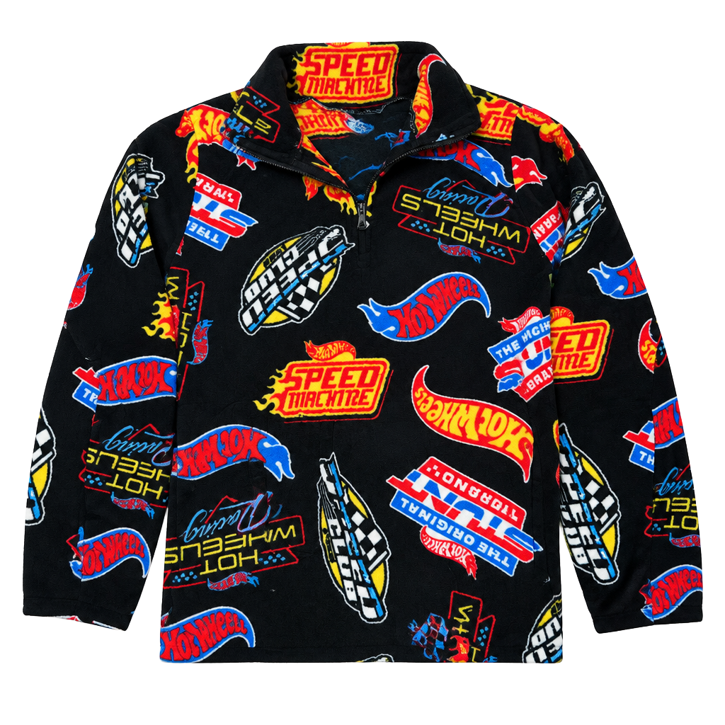 Hot Wheels Fleece Zip Jacket Size M Black All-Over Print Racing 1