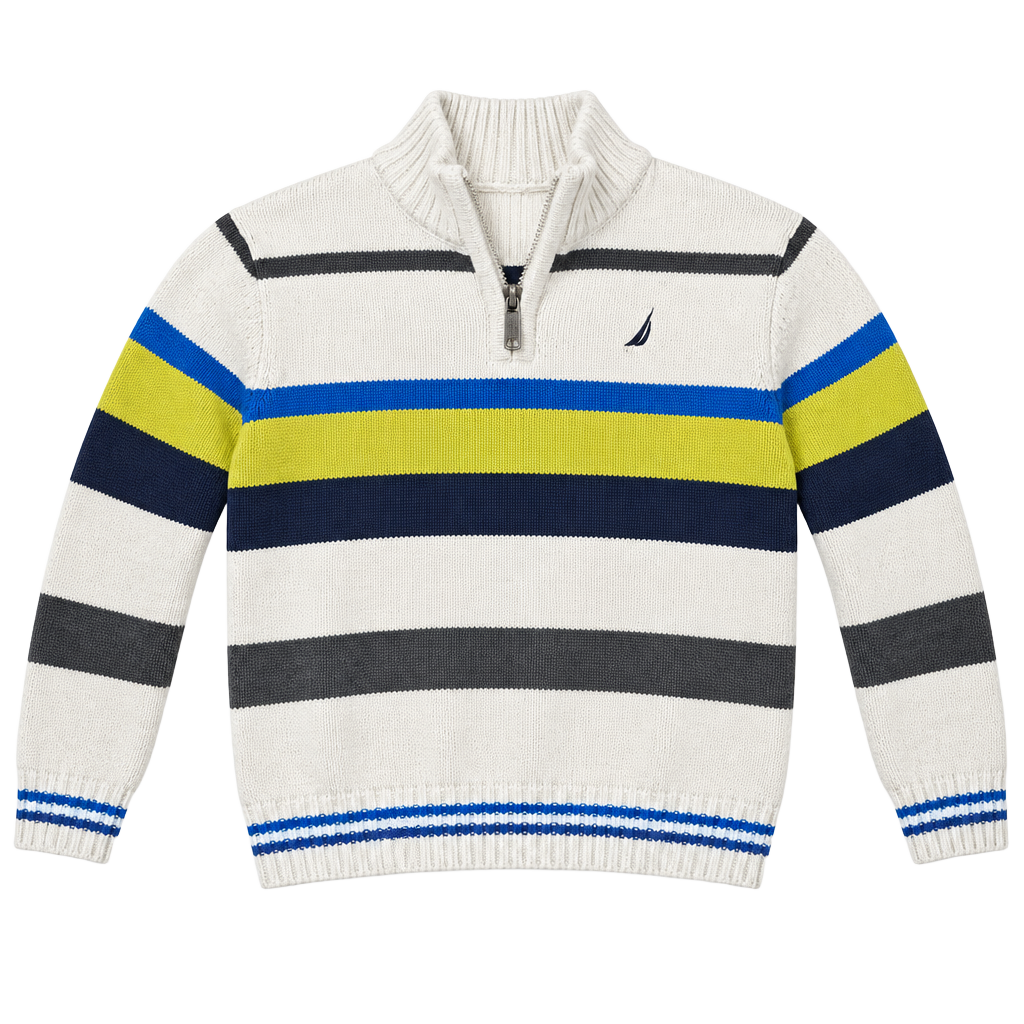 Nautica 1/4 Zip Mock Neck Sweater Size 5T Striped Cotton 1