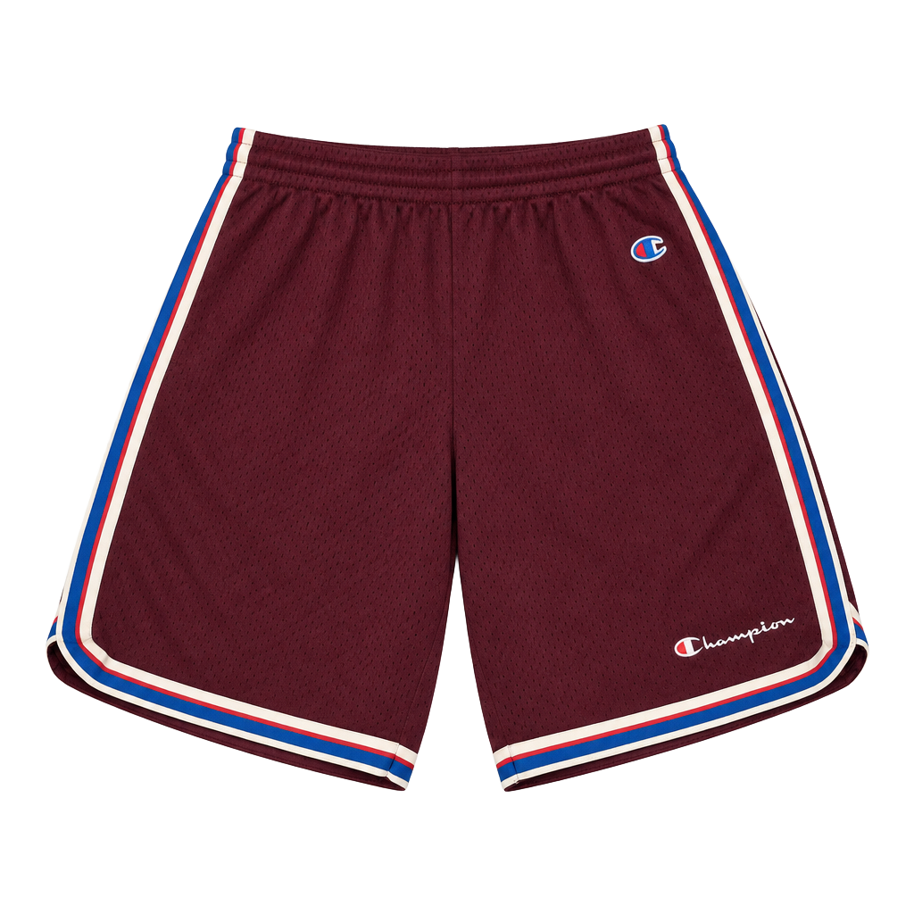 Champion Mesh Basketball Shorts Maroon Striped Trim 1