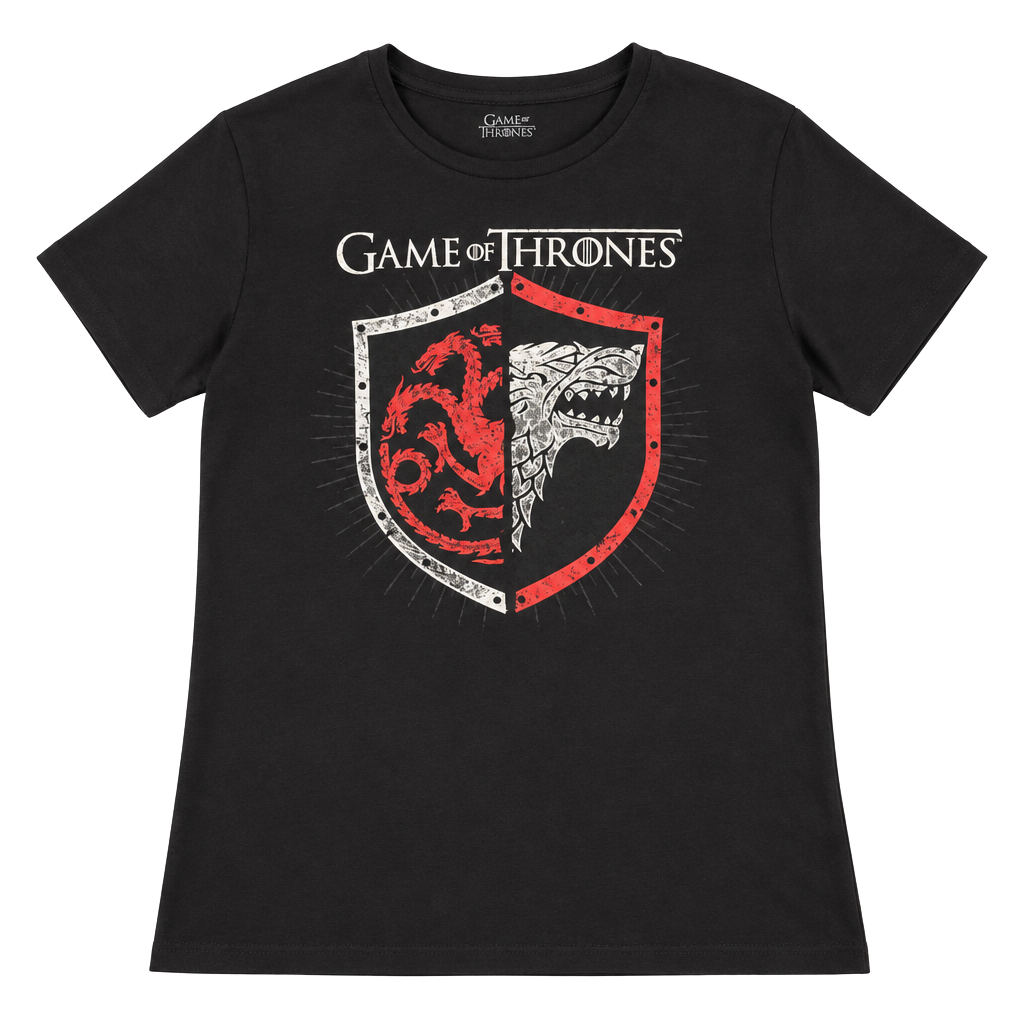 Game of Thrones Targaryen Stark Shield T-Shirt Black Graphic Tee 1