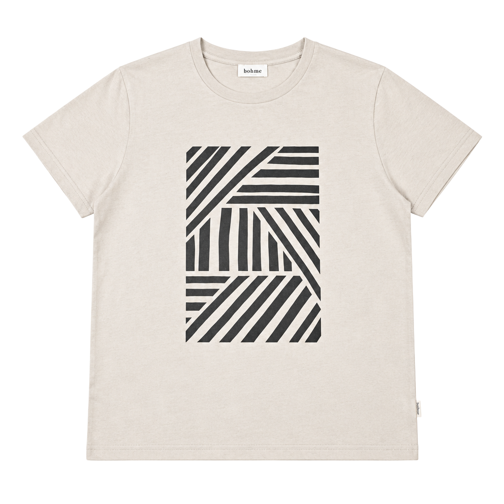 Böhme Graphic Tee Size M Beige Black Geometric Abstract Print Short Sleeve 1