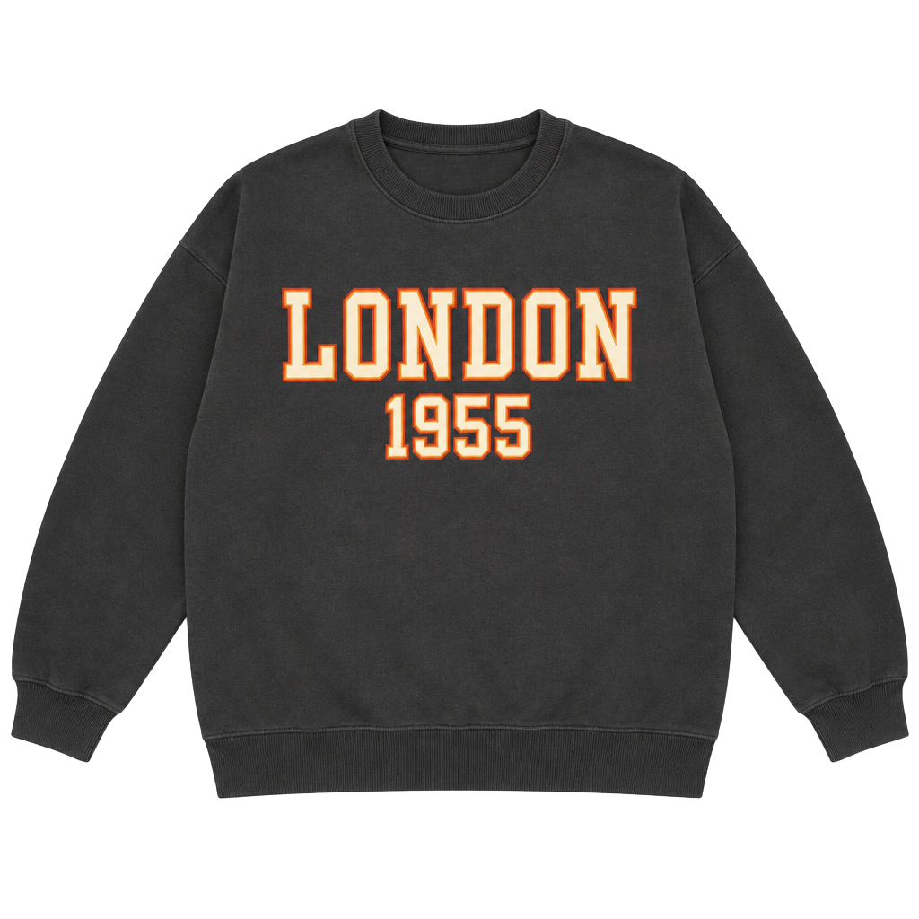 Lazy Sunday London 1955 Sweatshirt Size L Black Crewneck Pullover 1
