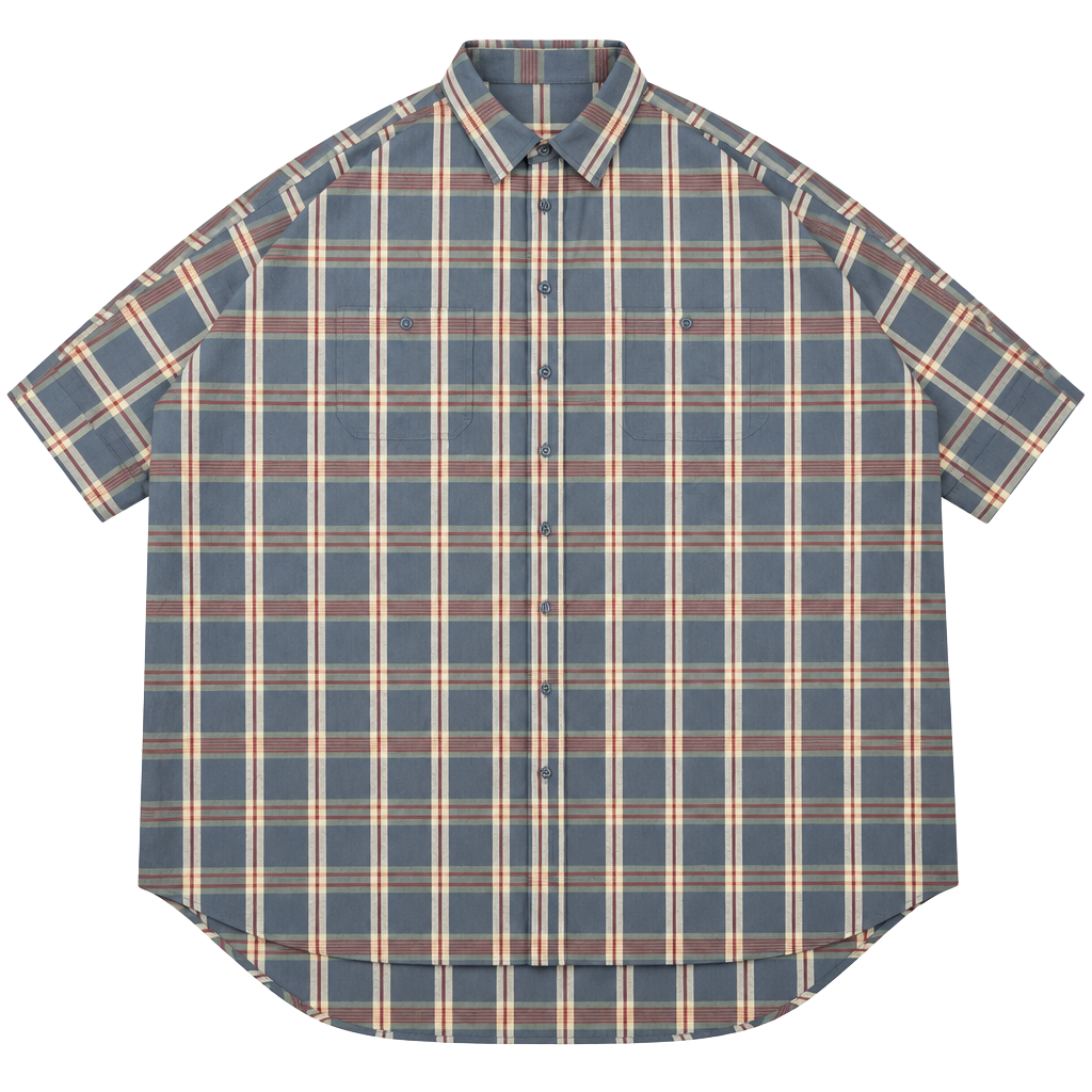 Basin and Range Plaid short Sleeve Button Down swimsuit cover Size M Blue 1