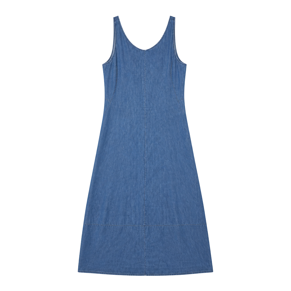 Rosarosae Made In Italy Blue Denim Sleeveless Maxi A-Line Dress 1