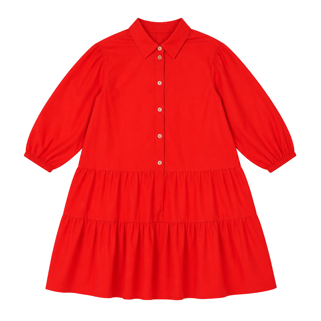 Style Red Tiered Button-Down Shirt Dress - Relaxed Fit 1