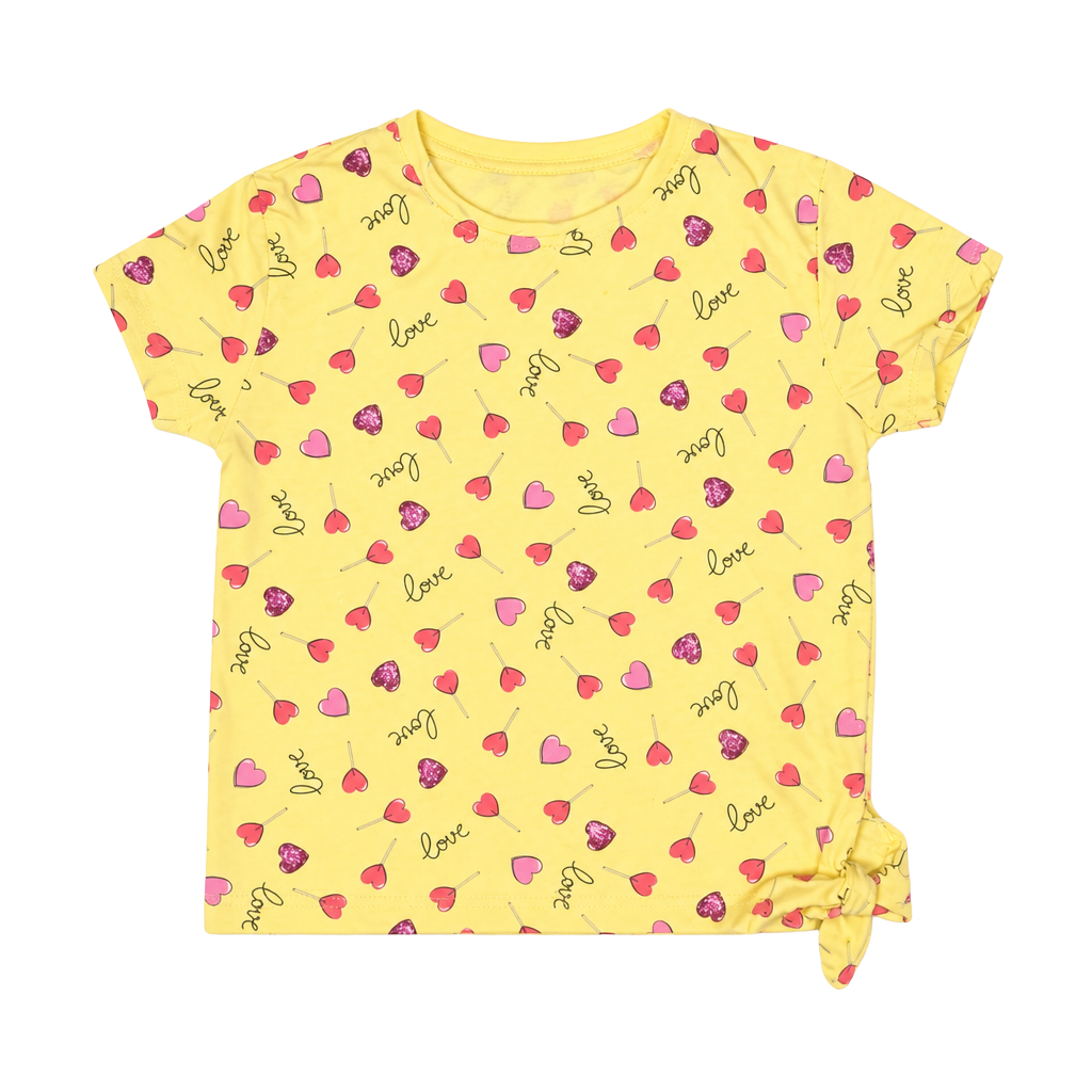 Terranova Kids Yellow Heart Lollipop Print Side-Tie T-Shirt - Girls Size XS 1