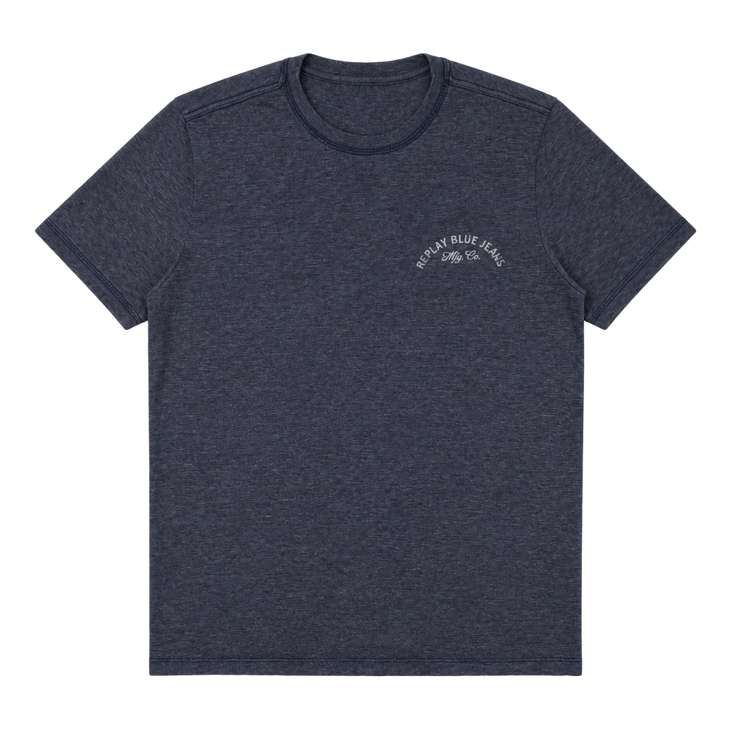 Replay T-Shirt Blue Heathered Graphic Print Cotton Blend 1