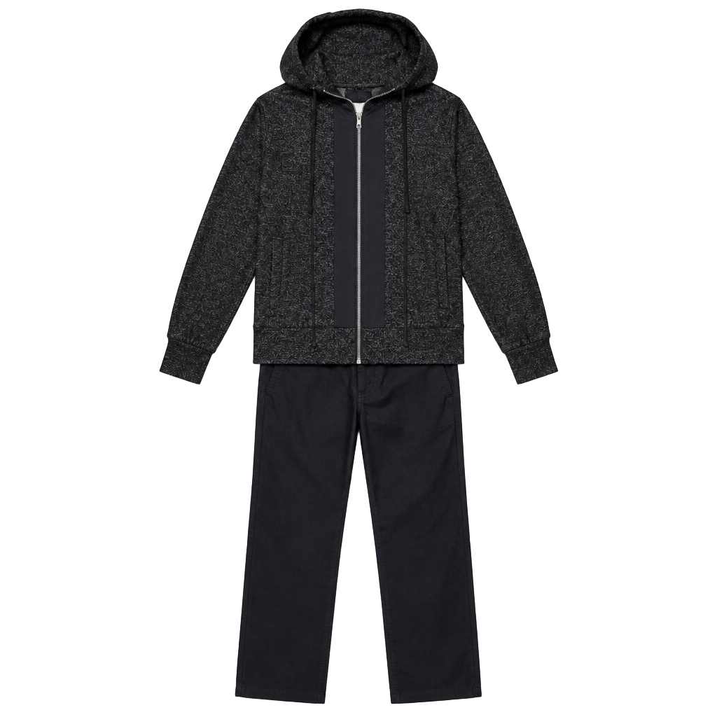 Pyer Moss Black Marled Full-Zip Heavyweight Panel Hoodie 1