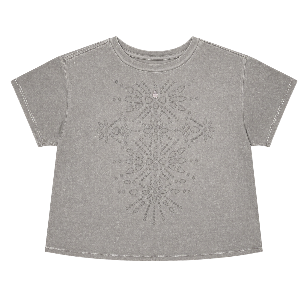 Brandy Melville Faded Gray Cropped Mandala Graphic Tee - One Size 1