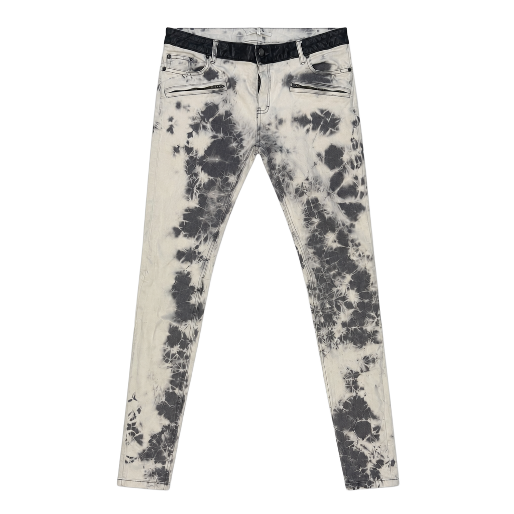 Maje Tie-Dye Acid Wash Skinny Jeans with Faux Leather Waistband 1