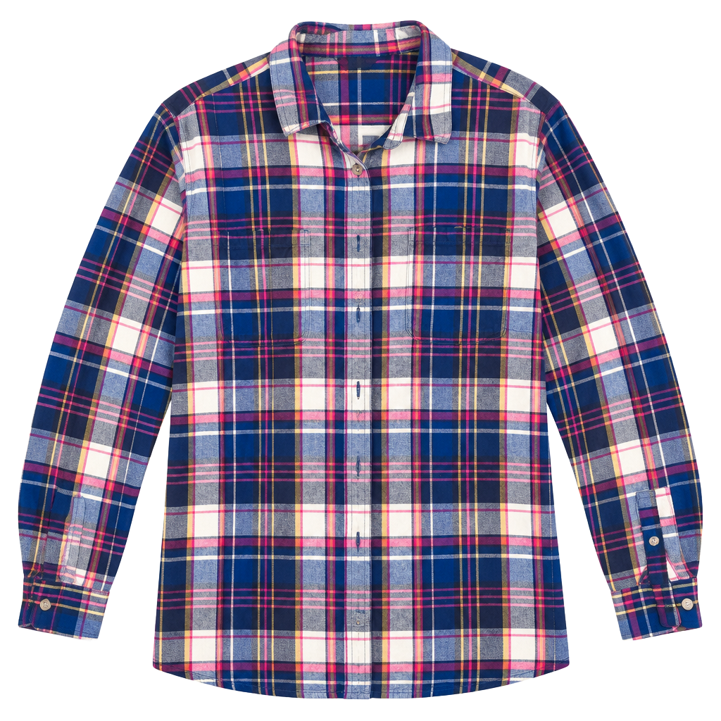 Duluth Trading Flannel Shirt Size 4X Blue Pink Plaid Long Sleeve 1