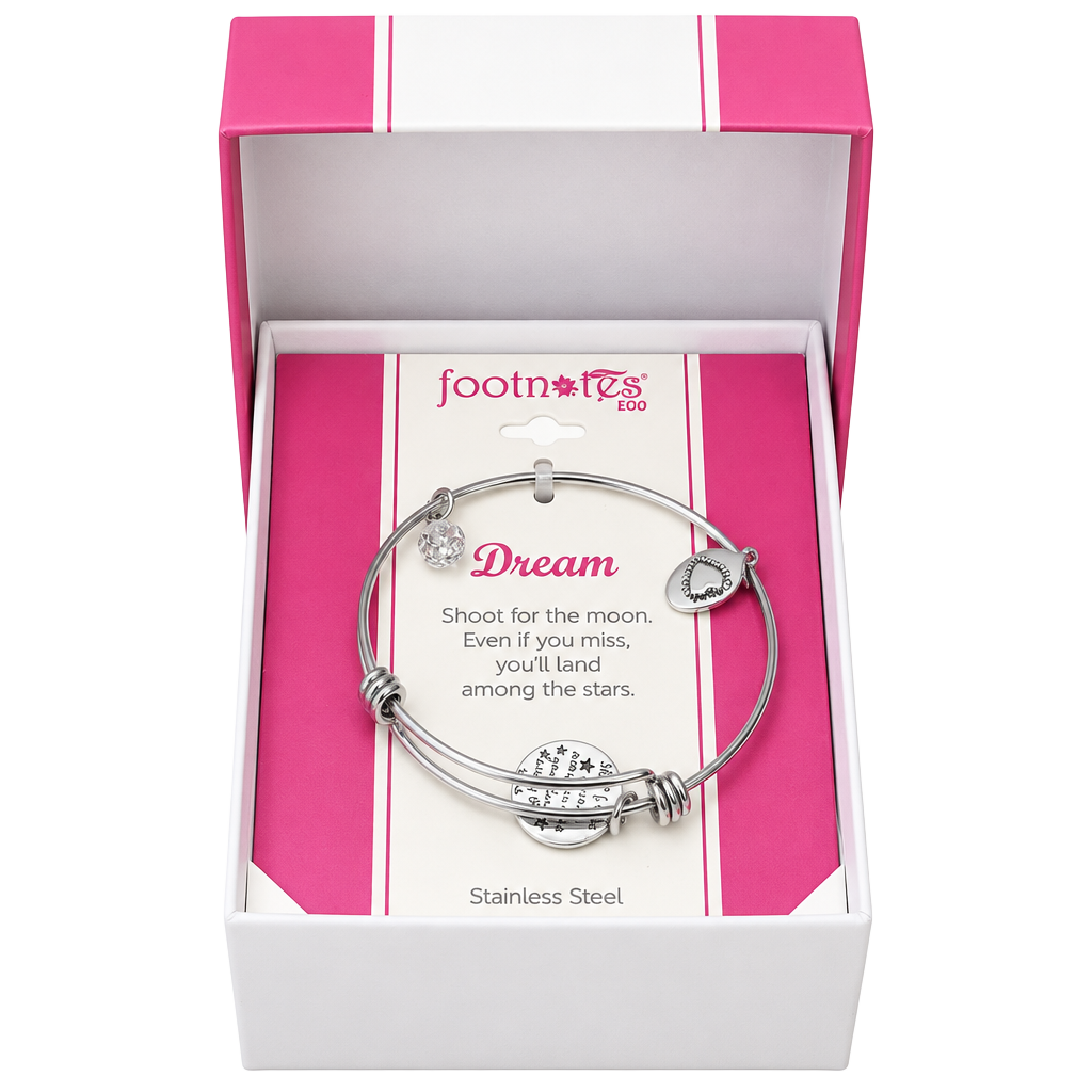 Footnotes Too "Dream" Stainless Steel Bangle Bracelet Stars Moon NIB 1
