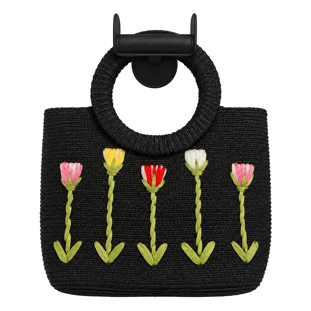 Black Woven Embroidered Tulip Handbag Purse
Grandmacore
Cottagecore
1