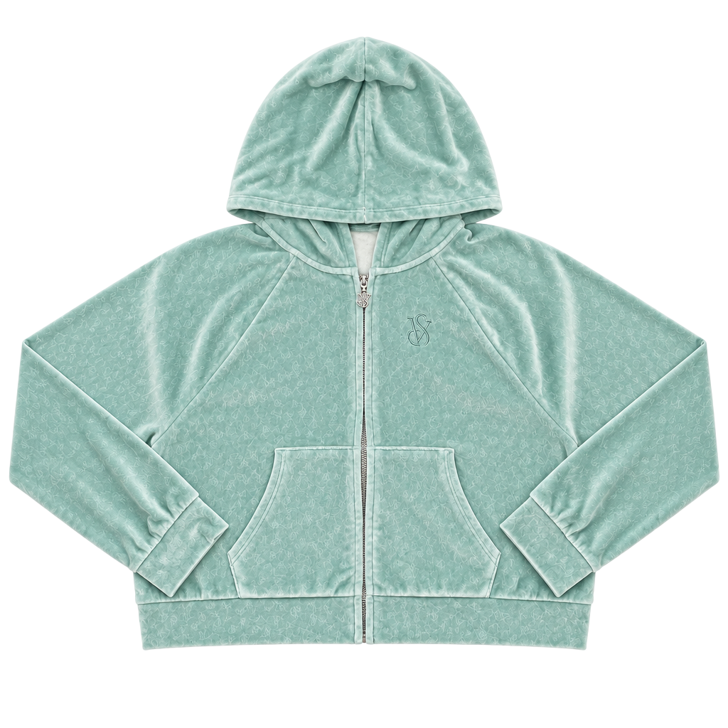 Victoria's Secret On Point Velour Full Zip Hoodie Size L Green 1