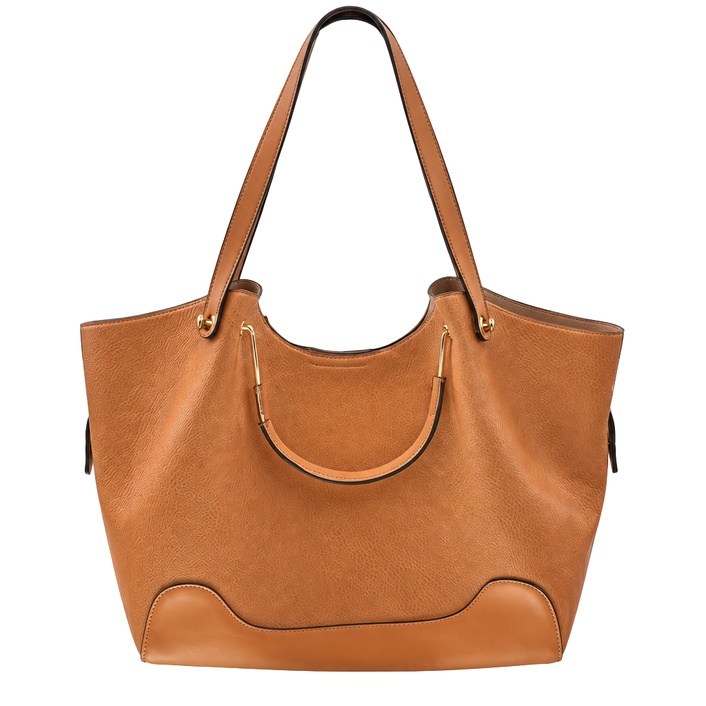 Sondra Roberts Squared Tan Pebbled Leather Tote Bag 1