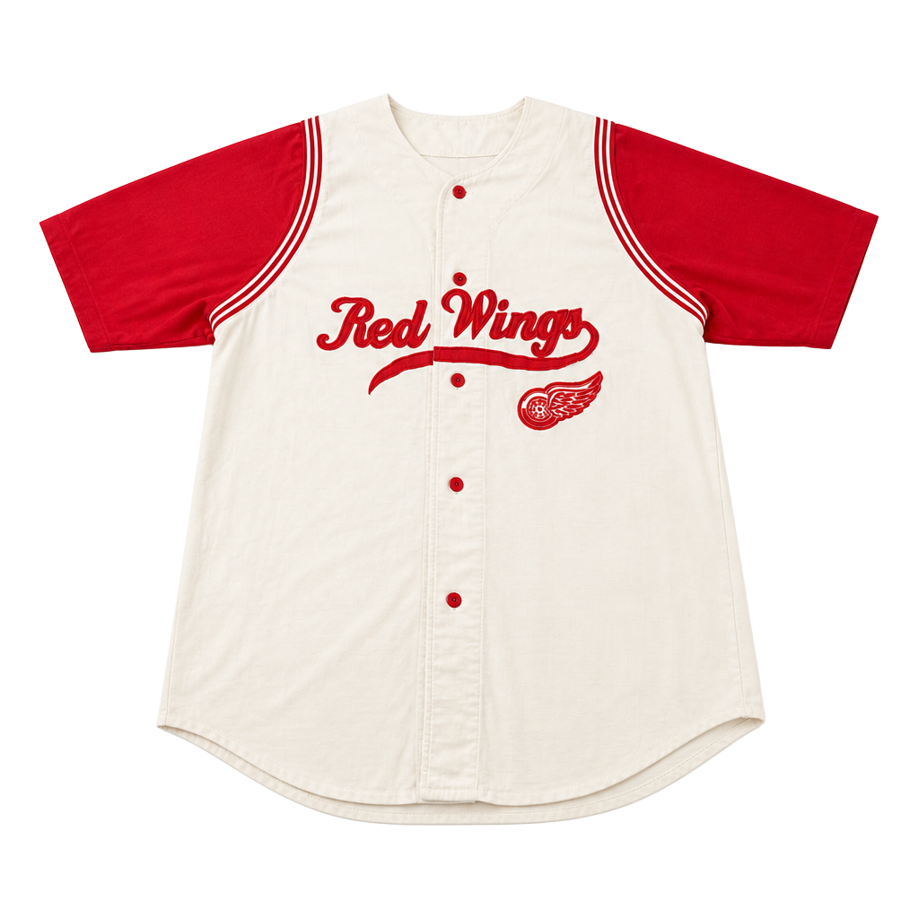 Vintage 90s Starter Detroit Red Wings NHL Baseball Style Button Up Jersey 1