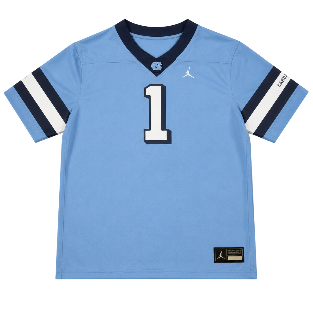 Jordan Brand North Carolina Tar Heels #1 Carolina Blue Game Football Jersey 1
