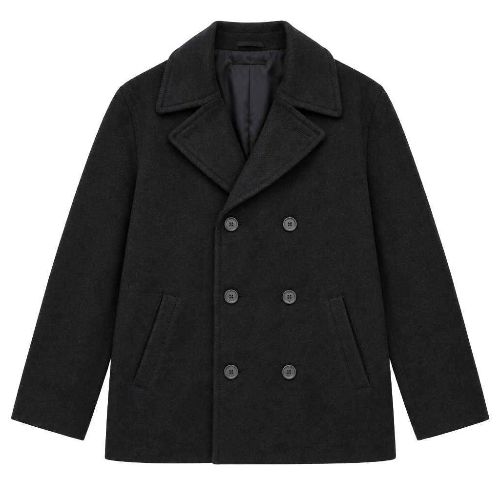 Men's J.Crew Peacoat Size L Black Wool Thinsulate Double Breasted 1