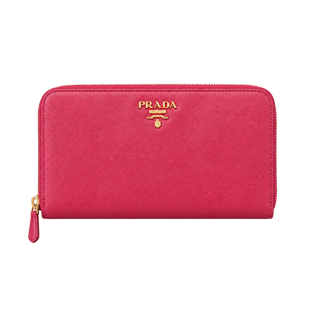 Prada Saffiano Metal Zip Around Continental Wallet Pink Leather 1