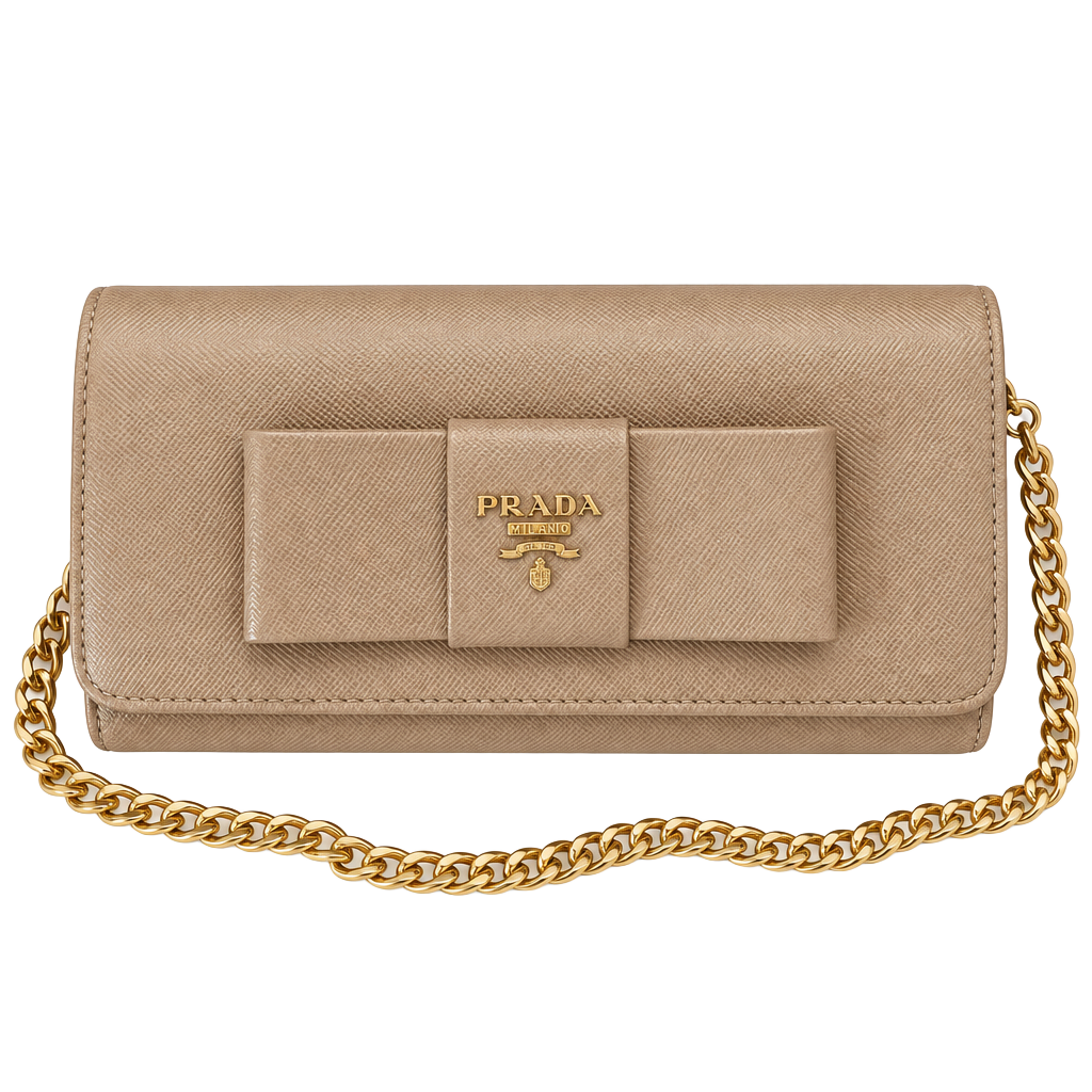 Prada Saffiano Fiocco Bow Long Wallet Chain Beige 1
