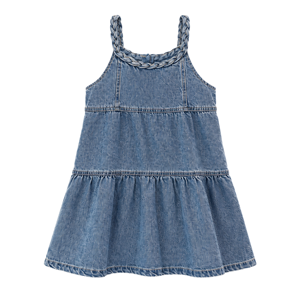Joe's Denim Braided Strap Tiered Dress Size 5 Blue Jean Babydoll 1
