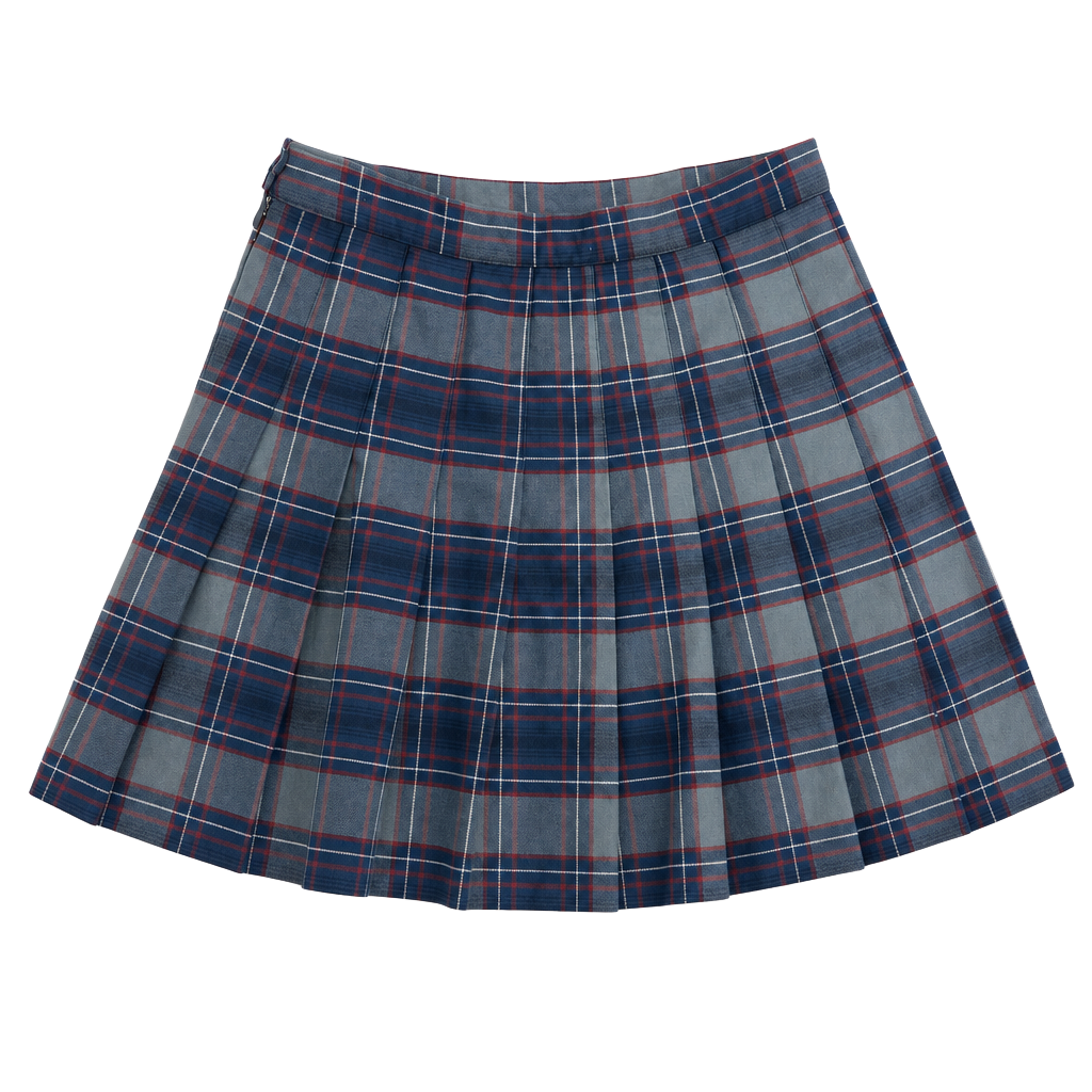 Classic Plaid Pleated School Uniform Skirt Gray Navy Red 1
