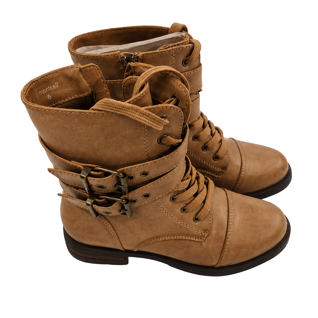 Women's Tan Faux Leather Lace-Up Ankle Boots 1